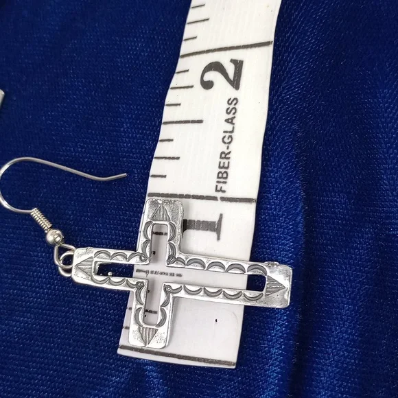 Sterling Silver Cross Dangle Earrings - Picture 6 of 10